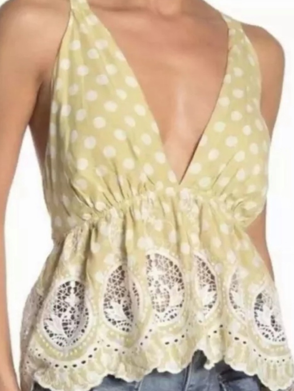 Free People Citron Combo Lunch Date Halter Top polka dot NEW